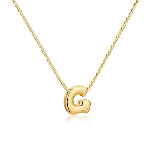 Bubble Gold Initial Necklaces for Women,14K Gold Plated A-Z Initial Necklaces for Women, Chunky balloon letter name Pendant Necklace Fashion Jewelry Gifts - color: G, style: Gold