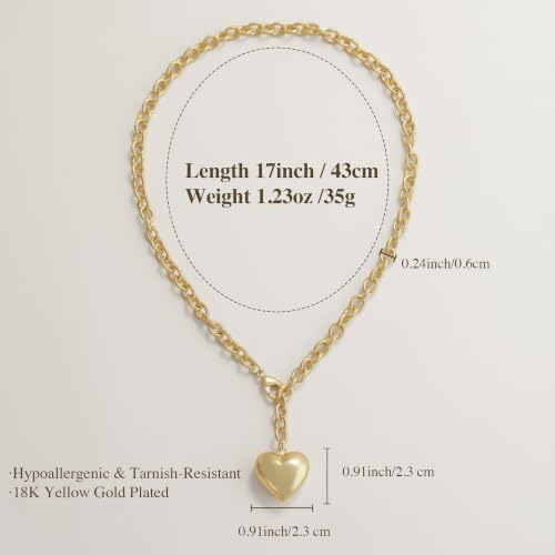 Puffy Heart Pendant Necklace for Women | Long and Short Pendant Necklace with 18K Gold Plated Heart Charm Statement Fashion Jewelry Gift - size: Short, style: Gold Chain & Heart