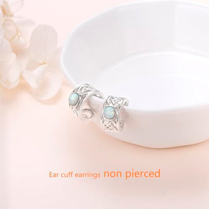 Birthday Gifts 925 Sterling Silver Ear Cuff Non Pierced Fake Cartilage Cuffs Huggie Earrings for Women Girls - Set of 2 - style: Celtic Opal