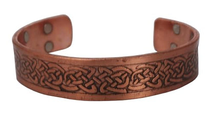 Touchstone magnetic copper bracelets for men women in gift box, engraved | 100% pure solid real adjustable bangle bracelet cuff jewelry; 12X ultra strength with 3500 gauss neodymium magnets; - style: Celtic Vintage Pattern