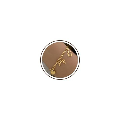 14K Gold Plated Bracelet for Women Simple Jewelry Initial A-Z Bracelet Dainty Chain Gifts for Women Birthday Unique Dainty Letter Charm Bracelet with Bow Anniversaries Gifts for Mother Her Jewelry Gift - style: G