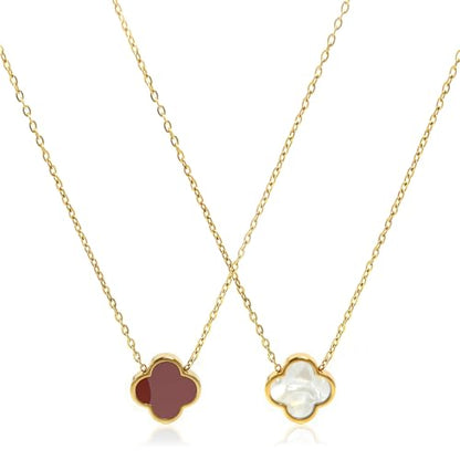 Four Leaf Clover Necklace 18K Gold Plated Necklaces for Women Lucky Flower Pendant Adjustable Link Chain Stainless Steel Dainty Trendy Simple Jewelry Gifts for Women - color: 1G-Red+White