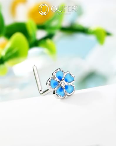 OUFER 2PCS Stainless Steel Nose Rings, Moon Star Butterfly Design 20G Nostril Dangle Piercing Jewelry - 7MM - style: Blue Butterfly Butterfly