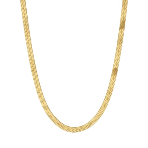 Herringbone Chain Necklace for Women Men 18K Gold Over Italian 925K Stamped Solid Sterling Silver, 3.4mm-5.5mm-7mm-9.4mm-11mm Wide Flat Snake Chain, Made in Italy - size: 22 Inch, style: WIDTH - 5.5MM