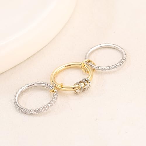14K Gold Interlocking Stackable Rings for Women – Silver Gold Stack Ring Set with CZ, Two Tone Interlocked Stacked Ring, Multi-layer Statement Ring Jewelry - color: Upgraded 14K Gold&Silver CZ(3Layer), size: 11