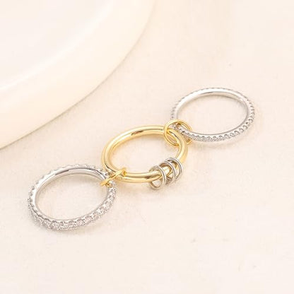 14K Gold Interlocking Stackable Rings for Women – Silver Gold Stack Ring Set with CZ, Two Tone Interlocked Stacked Ring, Multi-layer Statement Ring Jewelry - color: Upgraded 14K Gold&Silver CZ(3Layer), size: 11