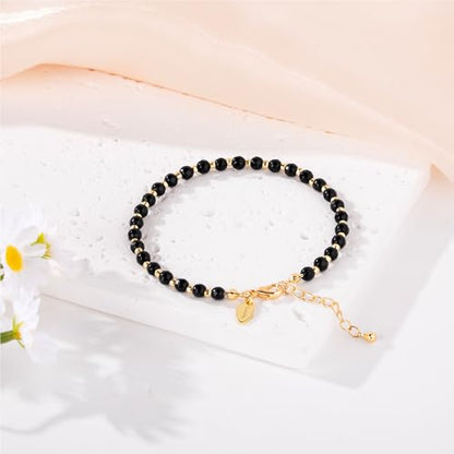 Inspirational Gifts Healing Natural Stone Bracelets for Women Anxiety Stress Relief Bracelet Handmade Jewelry for Friends Sister, Christmas Stocking Stuffers Thanksgiving Basket - color: Black- Stability