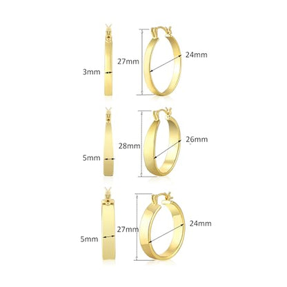 3Pairs 14K Gold Plated Chunky Hoop Earrings Set for Women, Trendy Hoop Earring 925 Sterling Silver Post - Hypoallergenic Thick Lightweight Twisted Hoops Dainty Gold Earrings for Women Jewelry Gifts - color: Gold 01