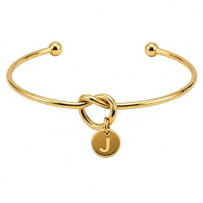 LemonRose Initial Bracelets for Women - Dainty Tie the Knot Letter A-Z 14K Gold Plated for Women Gold Cuff Bracelet for Womens Jewelry Personalized Bridesmaid Proposal Gifts - color: Gold J