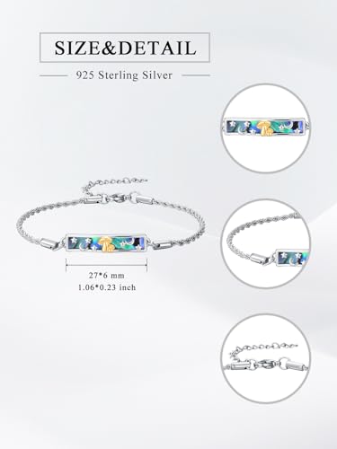 Waves/Tree of Life/Mushrooms/Moon Phase/Butterfly/Hummingbird Bracelet/Anklet 925 Sterling Silver Adjustable Abalone Shell Bar Bracelet/Anklet Summer Jewelry Gifts for Women - color: Mushrooms, size: Anklet 9"+2"
