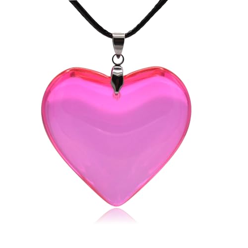 Large Red Semi-Transparent Solid Glass Heart Pendant Necklace - style: Large Pink