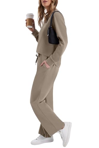 WIHOLL Lounge Sets for Women 2 Piece Travel Vacation Outfits Fall 2026 Sweatsuit Tracksuit - color: B-light Coffee, size: X-Large