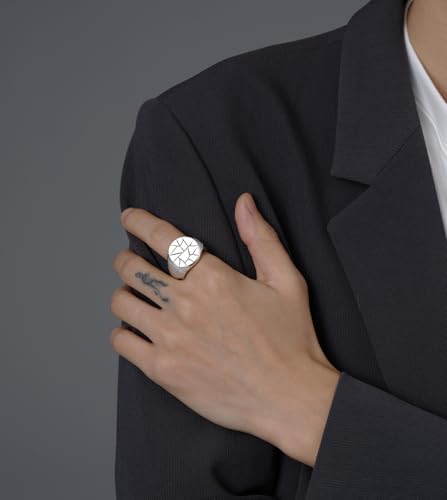 MYNENEY Stainless Steel Round Shape Classical Simple Plain Wedding Engagement Statement Pinky Band Signet Rings for Men Women Size 4-15 - color: Signet Silver