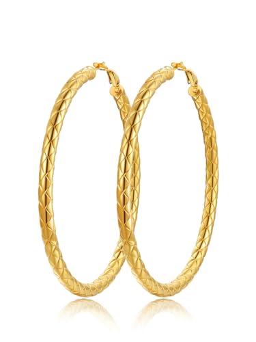 FindChic Chunky Hoop Earrings for Women, Silver/Black/14K Gold Plated Crossover Patterned Hollow Tube Rounded Loop Earrings, 30mm/40mm/60mm/80mm Hoops with Custom Name Options and Gift Box - color: c.Gold, size: 80MM