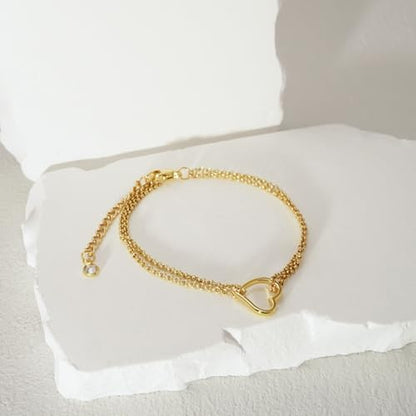 Bracelets for Women, 14K Gold Silver Plated Ring Bracelet Hand Chain | Dainty Cubic Zirconia Charms, Stackable Link Chain, Hypoallergenic Body Jewelry for Everyday Wear, Cute Trendy Gifts - color: Gold