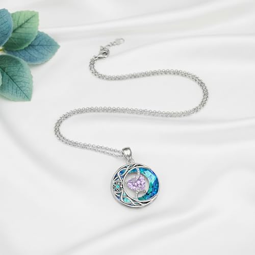 ONEFINITY Moon Star Necklace 18K White Gold Plated Celtic Moon Birthstone Pendant Necklaces Heart Birthstone Anniversary Birthday Jewelry Gifts for Women Wife Mom - style: June