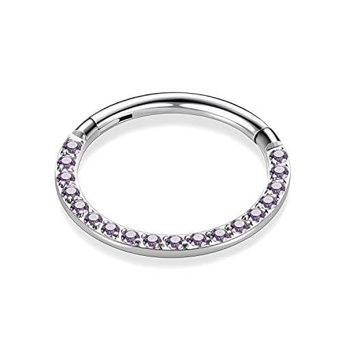 GAGABODY Septum Ring 16 Gauge Earrings Daith Jewelry Surgical Steel Hinged Nose Rings Nose Hoop Cartlidge Earring Hoop Helix Rook Piercing Jewelry - color: Style1:1pc Silver-Purple CZ