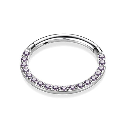 GAGABODY Septum Ring 16 Gauge Earrings Daith Jewelry Surgical Steel Hinged Nose Rings Nose Hoop Cartlidge Earring Hoop Helix Rook Piercing Jewelry - color: Style1:1pc Silver-Purple CZ