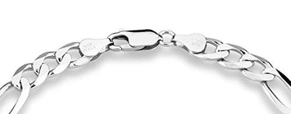 Miabella 925 Sterling Silver Italian 7mm Solid Diamond-Cut Figaro Link Chain Bracelet for Men, Made in Italy - style: Length 7.5 Inches