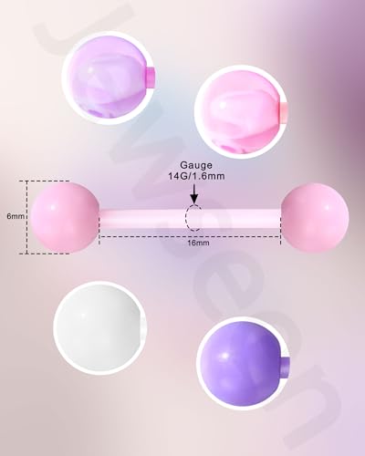 Jewseen 5PCS Tongue Barbells 14G Acrylic tongue piercing jewelry Candy Color tounge bars tongue piercing jewelry tongue rings for women - color: Purple