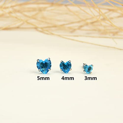 12 Pairs 18K Gold Plated Surgical Stainless Steel Stud Earrings, Star Heart Square Stud Earring for Women, Cubic Zirconia Birthstone Stud Earrings Set - color: Silver heart 3mm