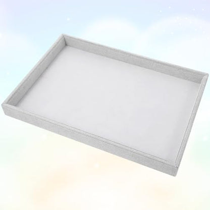 2PC Gray Ice Velvet Stackable Jewelry Display Tray Organizer with Removable Dividers, Multi-Compartment Storage Box for Earrings Necklaces Bracelets Rings Showcase - 13.8x9.5x1.2inch