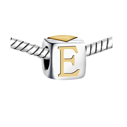 KunBead Initial A-Z Letter Gold Heart Alphabet Love Bead Birthday Charms Compatible with Pandora Charm Bracelet for Women - style: Letter E