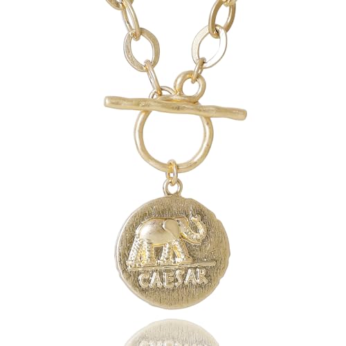 MISS SECRET Chunky Gold Necklaces for Women Coin Statement Necklace Antique Silver and Gold Chain Thick Toggle Pendant Trendy Fashion Jewelry - style: Worn Gold