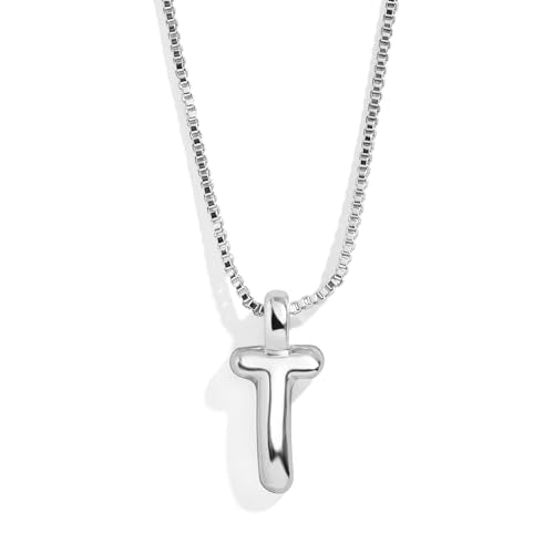BaubleBar Gold-Plated Initial Necklace - Bubble or Signature Letter Pendant, 17-Inch Chain Necklace with Lobster Clasp, Fashion Jewelry, Perfect Personalized Gift for Women - color: T