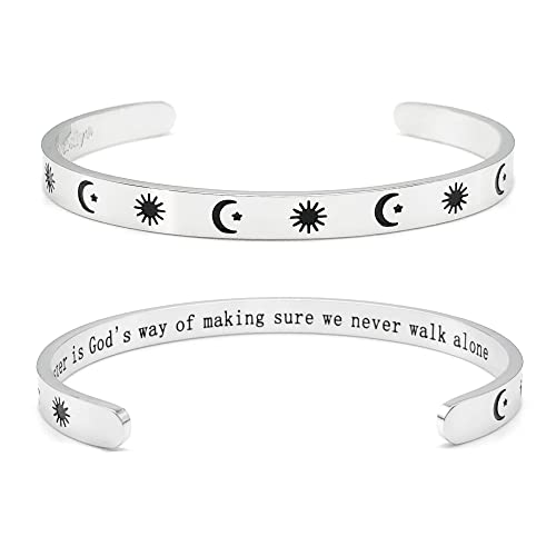 Dczosily Inspirational Bracelets for Women Stainless Steel Cuff Bracelet Engraved Jewelry Motivational Bangles Personalized Gifts for Best Friend/Mom - style: Sister-A sister is God's way of making sure we never walk alone