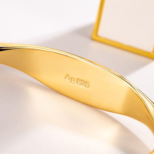 Dankadi Unisex 925 Sterling Silver Bangle Bracelet -Simple Women Men Torque Bracelet Solid Smooth Plain Polished On Cuff Fashion Fine Jewelry Gifts - color: Gold
