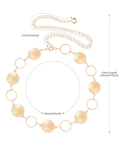 WELROG Metal Waist Chain Belt for Women - Pearls Gold Silver Chain Belts for Dresses Jeans - color: Circle(Gold)