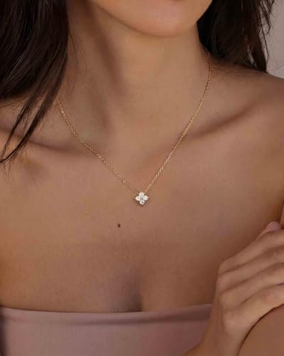 Calimt Dainty Clover Birthstone Gold Necklace for Women CZ 14K Gold Plated | Non Tarnish,Diamond Pendant Necklace,Trendy adjustable necklace,stack CZ Necklace, Bridesmaid Birthday prom Christmas Gift - color: Blue