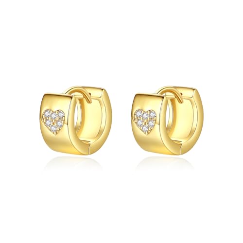 14K Gold Vintage Heart Clasp Earrings with Moissanite, Chunky Hoop Earrings for Women, Ideal for Everyday Wear - color: Yellow Gold