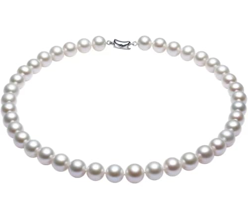 White Genuine Freshwater Cultured Pearl Necklace For Women And Men | Full Sizes from 3mm to 14mm Freshwater Pearls, AAA Grade & Above, A Love Gift Choice For Anniversaries And Birthdays - size: 9-10mm 18in