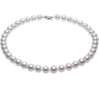 White Genuine Freshwater Cultured Pearl Necklace For Women And Men | Full Sizes from 3mm to 14mm Freshwater Pearls, AAA Grade & Above, A Love Gift Choice For Anniversaries And Birthdays - size: 9-10mm 18in