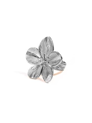 Gold Flower Ring for Women Trendy Silver Flower Statement Ring Adjustable Minimalist Rings Jewelry - color: Silver, style: Flower A