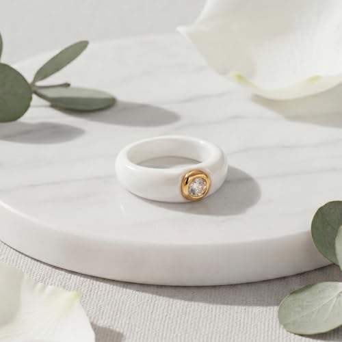 Women's Ceramic Wedding Band & Engagement Ring, Black/White - color: White&Silver