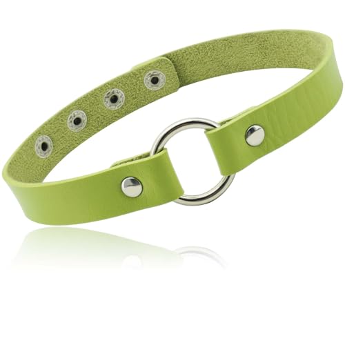 ETHOON Adjustable Leather Choker Collar Soft PU Circle Punk Choker Necklace for Women - color: GrassGreen