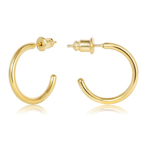 Minimalist Hoops for Women - 14K Gold Open Huggie Hoop Earrings, Hypoallergenic Tiny Hoops in Gold and Silver (Set of 1-5 Pairs) - color: 14K Gold - 15mm (1 Pairs)
