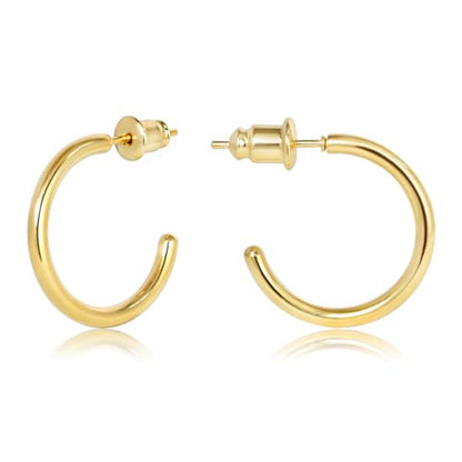 Minimalist Hoops for Women - 14K Gold Open Huggie Hoop Earrings, Hypoallergenic Tiny Hoops in Gold and Silver (Set of 1-5 Pairs) - color: 14K Gold - 15mm (1 Pairs)