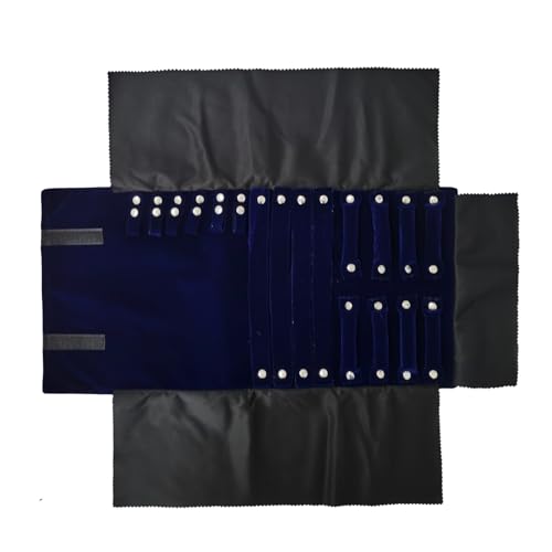 Travel Roll Bag Jewelry Display Storage Organizer Multi-function Velvet Pouch (Blue) - color: Blue
