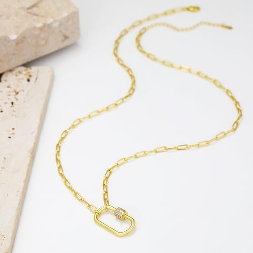 Chunky Gold Necklace for Women, 18K Waterproof Heart Necklace Statement Necklace Gold Charm Necklace Chunky Jewelry Paperclip Chain Choker Gift for Women - style: Oval Lock Carabiner