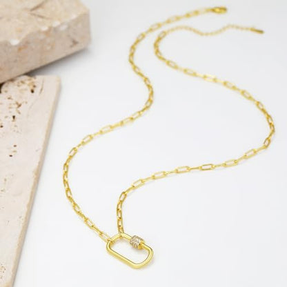 Chunky Gold Necklace for Women, 18K Waterproof Heart Necklace Statement Necklace Gold Charm Necklace Chunky Jewelry Paperclip Chain Choker Gift for Women - style: Oval Lock Carabiner