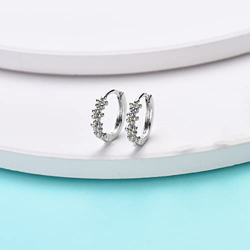 Sterling Silver Hoop Earrings for Women, Dainty Small Huggie Hoop Earrings | Hypoallergenic Daisy Color Cubic Zirconia Flower Hoops Earring Jewellery Gifts for Ladies Birthday Wedding, 12mm Hoop - color: Yellow-dot