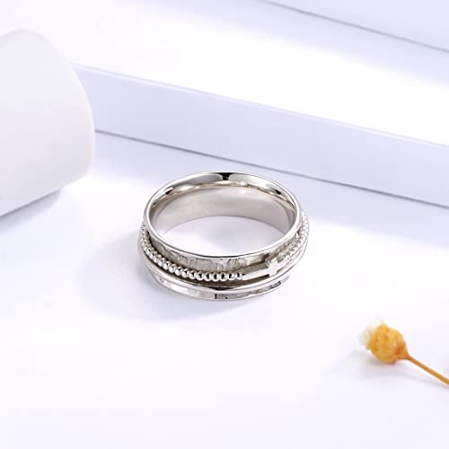 Sariel Cross Fidget Ring for Women - 925 Sterling Silver Spinner Rings Spinning Band Rings Wide Hammered - color: Silver