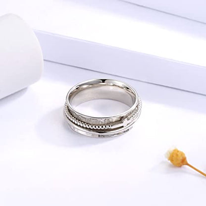Sariel Cross Fidget Ring for Women - 925 Sterling Silver Spinner Rings Spinning Band Rings Wide Hammered - color: Silver
