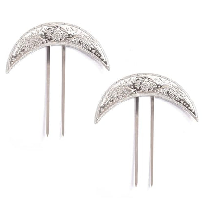 2 Pcs Moon Shaped Metal Hair Forks Chinese Style U Shaped Hair Stick Pin Hair Clip Chignon Buns Pin Wood Hair Accessories for Women Girls, Silver