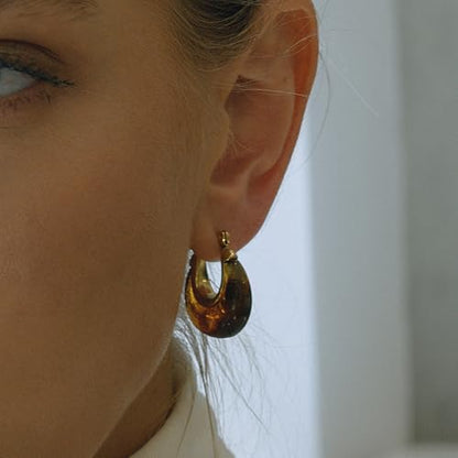 Chunky Hoop Earrings for Women, Lightweight Statement Daily Wear Gifts - color: Brown B