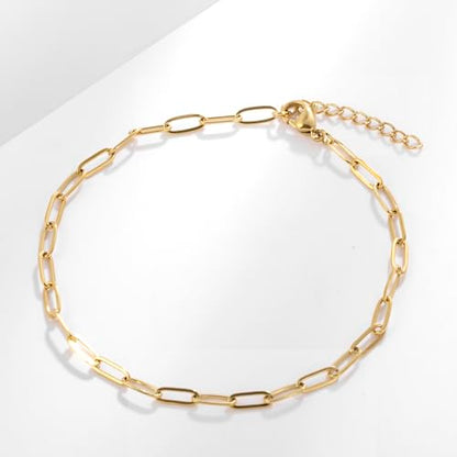Gold Stainless Steel Anklet Chain for Women Adjustable Ankle Bracelet Fashionable Simple Design, Round mold chain - color: Gold+ Square chain, size: 22+3cm